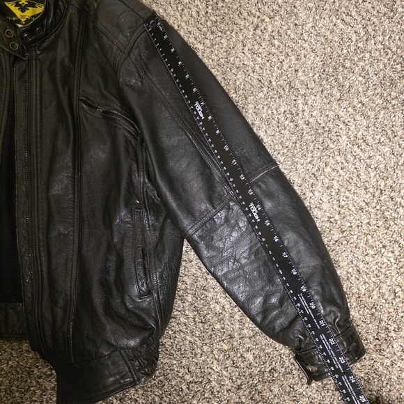 Phoenix Jacket Mens 44 Black Leather Motorcycle Bomber Elastic Waist Zip Pockets - Picture 9 of 16